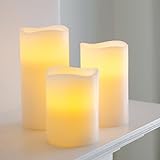 Lights4fun 3er Set LED Echtwachskerzen Timerfunktion LED Kerzen flackernde...