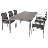 DEGAMO Gartengarnitur Sydney 7-teilig Edelstahl (6X Stapelsessel...