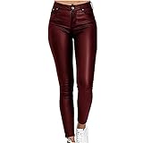 SIYAN Damen-Jeans, Dickes Leder, Schmal Geschnitten, Stretch, Schwarz,...