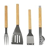 MOJ Trading Grillbesteck Set aus Edelstahl mit Holzgriff, 4-teilig,...