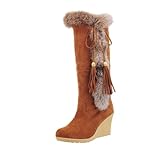 Ipetboom Flauschige Winterstiefel Damen mit Schrägem Absatz Warm...