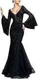 Langärmliges Abendkleid mit Spitzen-Stickerei Meerjungfrau Maxikleid Slim...