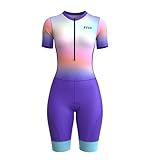 RUUN Damen Radtrianzug Halbarm mit Taschen Mesh Triathlon Gepolsterter...