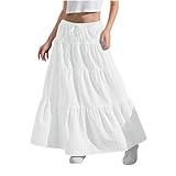 KODMNSW Maxirock Damen Mädchen Langer Rock Faltenrock mit Fliege Maxi...
