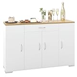 hitsuki Buffetschrank Weiß, Küchenunterschrank mit Arbeitsplatte...