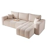 GREKPOL Sofa mit Schlaffunktion 145x248 - Creme Ecksofa mit Schlaffunktion...