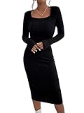 GORGLITTER Damen Strickkleid Lang Figurbetontes Kleid Langarm Strickkleider...