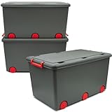 Babykajo 3 Aufbewahrungsboxen mit Deckel und Rollen 50L - Stapelboxen mit...