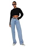 Trendyol Damen Gerade Weites Bein Hohe Taille Jeans