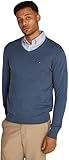 Tommy Hilfiger Herren Pullover Essential Cotton V-Ausschnitt, Blau (Aegean...