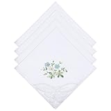 Ymapinc 4 Stück Gestickte Spitze Stofftaschentücher Damen, Blumenmuster...