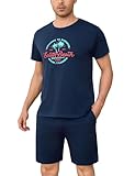 Bresdk Schlafanzug Herren Kurz Baumwolle Sommer Kurzarm Shorty Pyjama...