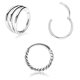 EUYRVAW 3er Set Edelstahl Nasenringe, Silber Septum Piercing, Helix...