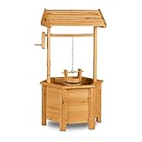 Relaxdays Dekobrunnen Garten Holz, Rolle, Eimer, HxBxT: 82 x 47 x 41 cm,...