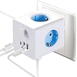 7 in 1 Steckdosenleiste mit USB, Steckdose mit Schalter, Tragbar...