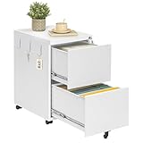 HOOBRO Rollcontainer mit 2 Schubladen, Mobiler Aktenschrank, Schreibtisch...