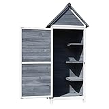 Wiltec Gartenschrank aus Holz grau 77x53x179cm mit Tür, Satteldach und...