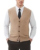 Kallspin Herren Strickweste Ärmellos Cardigan Wollmischung mit Zopfmuster...