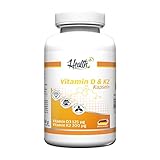 Health+ Vitamin D3 & K2, 90 Kapseln mit je 5000 IE Vitamin D3 und 200 mcg...