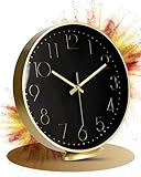 LATENO - Wanduhr Gold - Zum Aufstellen Oder Aufhängen - 20 cm - Lautlos -...