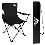LINUMA® Faltstuhl SCHWARZ Campingstuhl Anglerstuhl mit Getränkehalter &...