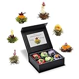 Creano 6 Teeblumen Geschenkbox weißer, schwarzer & grüner Tee in edler...