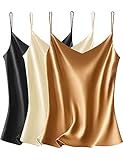 VIDUSSA 3er Pack Damen Satin Cami Tank Top Basic Shirt V-Ausschnitt...