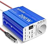 JIGUUN 200W Wechselrichter 12V/24V auf 230V Reiner Sinus Spannungswandler...