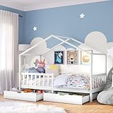 Bellabino Bia Kinderbett 90x200 cm – Hausbett mit Rausfallschutz,...
