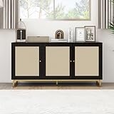 Winalott 120cm Schwarzes Sideboard | 3 Türen, Rattangeflecht,...
