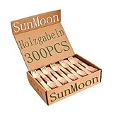 SunMoon Eco Friendly 300 Pack Holzgabeln Wegwerf, 16cm lang, Kunststoff...