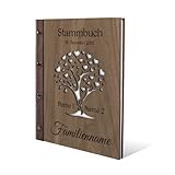 Personalisiertes Stammbuch Hochzeit aus echtem Holz mit Leder Rücken A5...