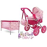 509 Crew Blossom Pink Doll Stroller Pram 18 Piece Combo Value Play Set,...