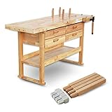 BAMATO Hobelbank WORK-1640 | *MASSIVHOLZ* 8 Bankhaken 6-Fach verstellb....