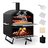 COSTWAY Outdoor Pizzaofen, 2-lagigem Pizza Ofen mit Grillrost,...