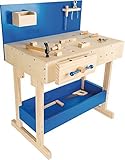 small foot Kinder Werkbank in Natur und Blau aus Holz, mit großer...