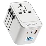 decqle Reiseadapter Weltweit, Universal Reisestecker mit 2 USB-C (PD 20W),...