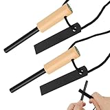 2 Stück Feuerstahl Outdoor, Survival Feuerstein mit Holzgriff und Kompass,...