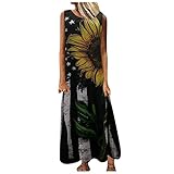 Minying Langes Damenkleid, Sommerkleid, Rundhalsausschnitt, Ethno-Stil, aus...