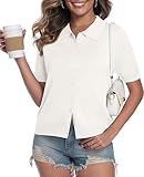 YUNDAI Damen Kurzarm Cardigans Polo Hals Leichtgewicht Knopf nach unten...