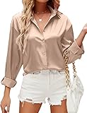 HANERDUN Damen Bluse Langarmshirt V-Ausschnitt Hemd Die Seide Elegant...