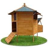 Melko - Hühnerstall braun Winterfest 131x125 cm 6-Eck aus Massivholz -...