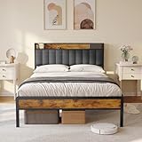 Bealife Polsterbett, Holzbett mit Metallbettgestell, gepolstertes Podest,...