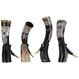 Brainmart Mead Ale Trinkhorn-Set, authentisches geschnitztes Wikinger-Horn...