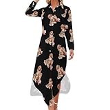 GQWJKSZ Pin Up and Dog Lustiges Button-Down-Hemdkleid, Maxikleid für...