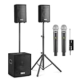 Vonyx VX0812BT - PA Anlage Komplettset + 2 Mikrofonen, Aktiv Subwoofer, 2X...