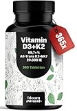 Vitamin D3 K2 hochdosiert – 365 Tabletten mit 20000 IE – 99,7+%...
