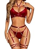 RSLOVE Damen Dessous Set mit Strapse - Erotische BHS und Slips, 6-teilig...