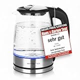 EMERIO Glas Wasserkocher mit 1.7 Liter Volumen | 2200 Watt | blaue LED...