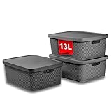 astor24 PREMIUM 3er XXL Set Aufbewahrungsbox Korb mit Deckel Organizer...